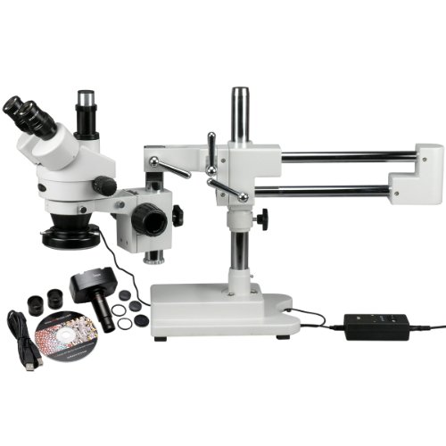 AmScope SM-4TZ-144-5MT Schaltkreis Zoom Stereomikroskop mit 144 LED Licht und 5MP Digitalkamera, 3.5X-90X, Weiß von AmScope