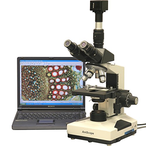 AmScope T490B-10M Trinokulares Biologisches Verbundmikroskop mit 10MP USB-Digitalkamera, 40X-2000X, 12" x 9" x 16" von AmScope
