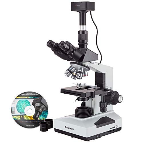 AmScope T490B-5MT Trinokulares Biologisches Verbundmikroskop mit 5MP USB-Digitalkamera, 40X-2000X, 12" x 9" x 16" von AmScope