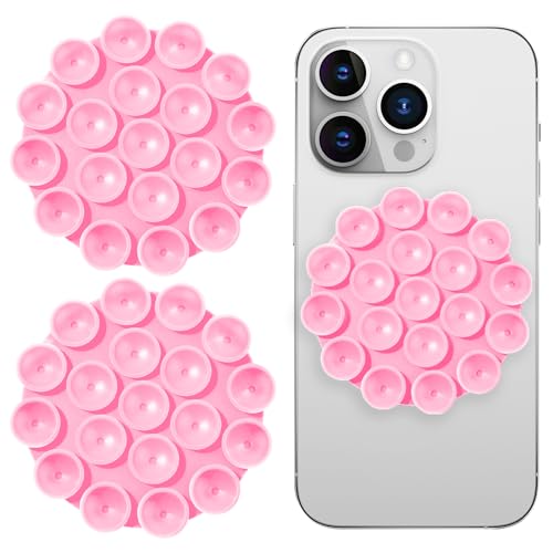 Amabro 2 Stück Silikon Saugnapf Handy,Selbstklebender Handy Saugnapf Doppelseitige,Kleber Rückseite Handyhalterung Spiegel Handyhalter Multifunktional Handyhülle Halterung für Videos Selfies (Pink) von Amabro