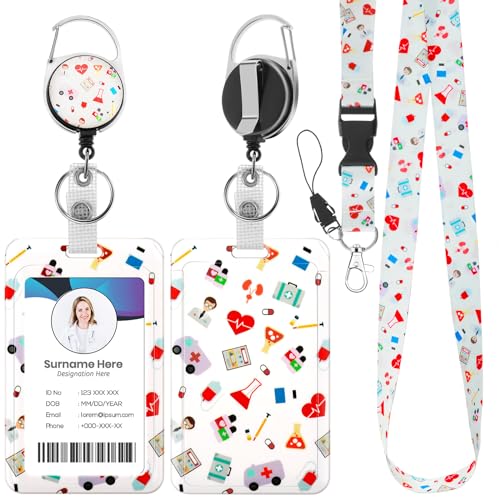 Amabro Krankenschwester Ausweishalter mit abnehmbarem Schlüsselband einziehbarer Ausweishalter mit abreißbarem Schlüsselband Ausweishalter aus Kunststoff vertikaler Kartenschutz (Stil A) von Amabro