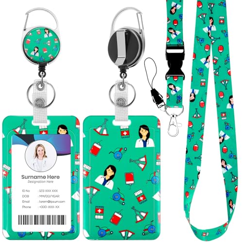 Amabro Krankenschwester Ausweishalter mit abnehmbarem Schlüsselband einziehbarer Ausweishalter mit abreißbarem Schlüsselband Ausweishalter aus Kunststoff vertikaler Kartenschutz (Stil C) von Amabro
