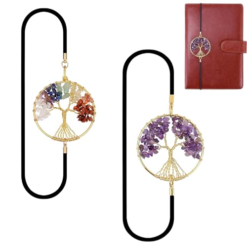 Chakra Lesezeichen 2PCS Lesezeichen Personalisiert Elastische Lesezeichen Chakra Lesezeichen Metall Lesezeichen für Buchliebhaber Handgefertigte Kristall Glücksbuch Marker Bookmark Seitenmarker von Amacoam