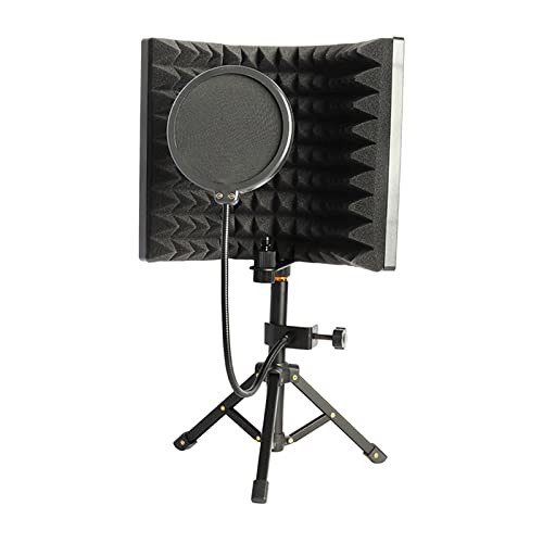 Amagogo Mikrofon Isolation Schallschutz Aufnahme Mikrofon Isolationsschild mit Stativständer Pop Filter Popschutz Mic Schalldämpfender Schaumstoffreflektor Einstellbar für Die Übertragung von Podcast von Amagogo