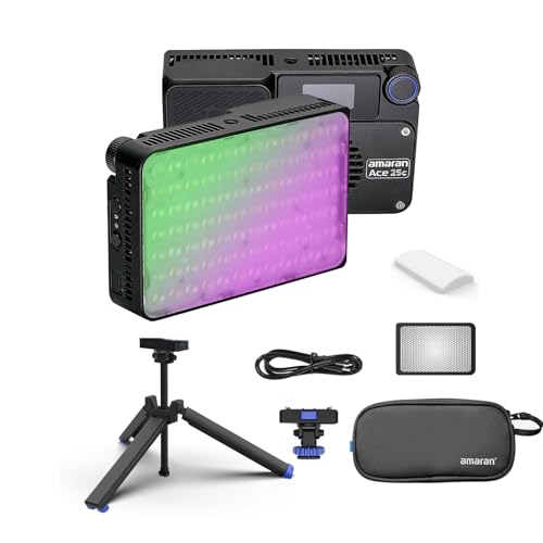 Amaran Ace 25c Kit Kamera-Videoleuchte mit Tragetasche, Mini-Stativ, 25 W CCT 2300 K–10000 K RGB-Taschenleuchte, unterstützt APP-Steuerung, PD-Aufladung für TikTok, Creator, Fotografen (Anthrazit) von Amaran