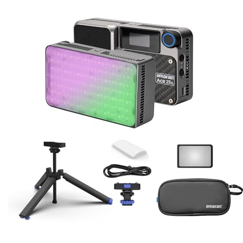 Amaran Ace 25c Kit Kamera-Videoleuchte mit Tragetasche, Mini-Stativ, 25 W CCT 2300 K–10000 K RGB-Taschenleuchte, unterstützt APP-Steuerung, PD-Aufladung für TikTok, Creator, Fotografen (Silber) von Amaran