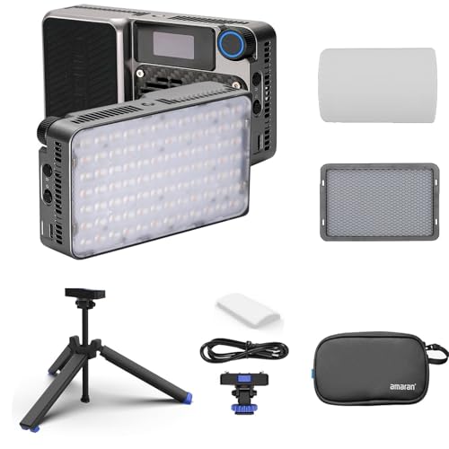Amaran Ace 25x Kit-Ultra-Compact BI-Color-LED-Videolicht mit 32W-Boost-Modus (2700K-6500K), 1.600 Lux@1m, 4,5H Laufzeit, PD-Schnellladung, App-Steuerung mit Tripod, Carrying Case & Grid (Sliver) von Amaran