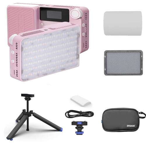 Amaran Ace 25x Kit-Ultra-Kompakt-BI-Color-LED-Videolicht mit 32W-Boost-Modus (2700K-6500K), 1.600 Lux@1m, 4,5H Laufzeit, PD-Schnellladung, App-Steuerung mit Tripod, Carrying Case & Grid (Pink) von Amaran