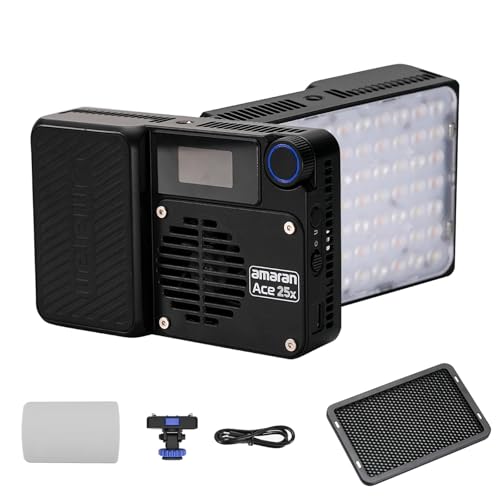 Amaran Ace 25x Pocket Bi-Color On-Camera Mini Video Light with Control Grid,Magnetic Attraction,App Control,2700K-6500K,Photography Light for Vlog (Charcoal) von Amaran