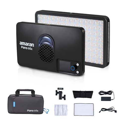 Amaran Pano 60c Video Panel Licht 60W RGBWW Vollfarbe PD-Ladung Schnelle Freigabe APP-Kontrolle für Fotostudio Live Streaming (Holzkohle) von Amaran