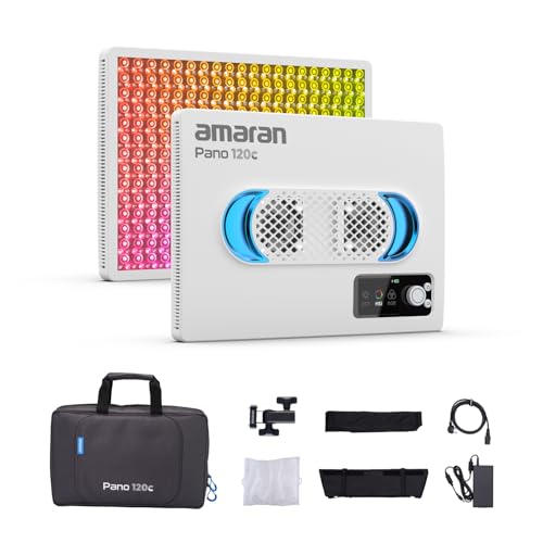 amaran Pano 120c Kit 120W RGBWW Vollfarb-Panelleuchte, bis zu 13.490 Lux @ 1m, USB-C PD & 150W DC betrieben, inklusive Softbox, Gitter, Diffusor, Tragetasche für Fotografie & Video - Weiß von Amaran