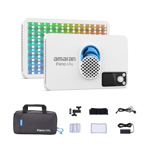 amaran Pano 60c Kit 60W RGBWW Vollfarb-Panelleuchte mit 22.220 Lux @ 0,5m, USB-C PD betrieben, inklusive Softbox, Gitter, Diffusor, Tragetasche für Fotografie & Video - Weiß von Amaran