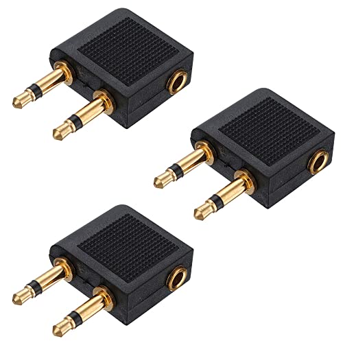 3 Stück Flugzeug Audio Stecker, Flugzeug Audio Buchse, Airline Flugzeugadapter, Überzogen Flugzeug Adapter, für Kopfhörer 2 * 3.5mm Mono Klinke, Stecker auf 3.5mm Dual Channel Stereo Buchse von Amasawa