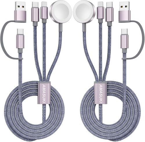 2 Stück verbessertes 3-in-2-USB-C-Kabel für Apple Watch, Ladegerät, iPhone-Ladegerät, USB-C-Multi-Schnellladekabel, kompatibel mit iWatch Ultra/SE/9/8/7/6/5/4/3/2/1 & iPhone 15/14/13/12/11/Galaxy von Amasuki