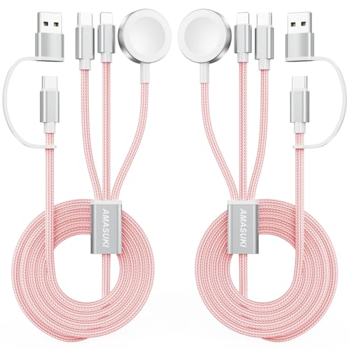 Amasuki 3-in-2-USB-C-Kabel für Armbanduhr, Ladegerät, Handy-Ladegerät, USB-C-Multi-Schnellladekabel, kompatibel mit Watch Ultra/SE/10/9/8/7/6/5/4/3/2/1 & Phone 16/15/14/Galaxy S23-4FT Pink, 2 Stück Amasuki 3-in-2-USB-C-Kabel für Armbanduhr, Ladegerät, Handy-Ladegerät, USB-C-Multi-Schnellladekabel, kompatibel mit Watch Ultra/SE/10/9/8/7/6/5/4/3/2/1 & Phone 16/15/14/Galaxy S23-4FT Pink, 2 Stück von Amasuki