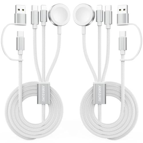 Amasuki 3-in-2-USB-C-Kabel für Armbanduhr, Ladegerät, Handy-Ladegerät, USB-C-Multi-Schnellladekabel, kompatibel mit Watch Ultra/SE/10/9/8/7/6/5/4/3/2/1 & Phone 16/15/14/Galaxy S23-4FT Weiß, 2 Stück Amasuki 3-in-2-USB-C-Kabel für Armbanduhr, Ladegerät, Handy-Ladegerät, USB-C-Multi-Schnellladekabel, kompatibel mit Watch Ultra/SE/10/9/8/7/6/5/4/3/2/1 & Phone 16/15/14/Galaxy S23-4FT Weiß, 2 Stück von Amasuki