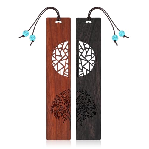 Amaxiu 2 Stück Holz Lesezeichen, Einzigartige Handgefertigte Holz Lesezeichen Im Vintage Stil 2er Pack Set Gravierte Bookmark mit Anhänger Für Männliche Und Weibliche Buchliebhaber (B) von Amaxiu