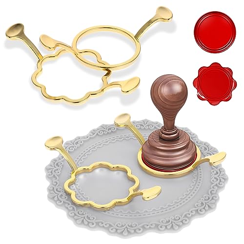 Amaxiu 2 Stück Metall Siegelwachs Stempel Set für 2,5 cm große Wachssiegel Stempel, Wachssiegel Formen Silikonmatte für Siegelwachs Set Wachssiegel Stempelringe Set Wachssiegel Set (rund und Blume) von Amaxiu
