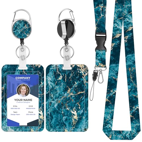 Amaxiu Ausweishalter mit Umhängeband, Ausziehbarer Ausweishülle Mit Lanyard Id Badge Holder mit Schlüsselband für Lehrer Krankenschwester Doktor Student(Blaues Gold) von Amaxiu