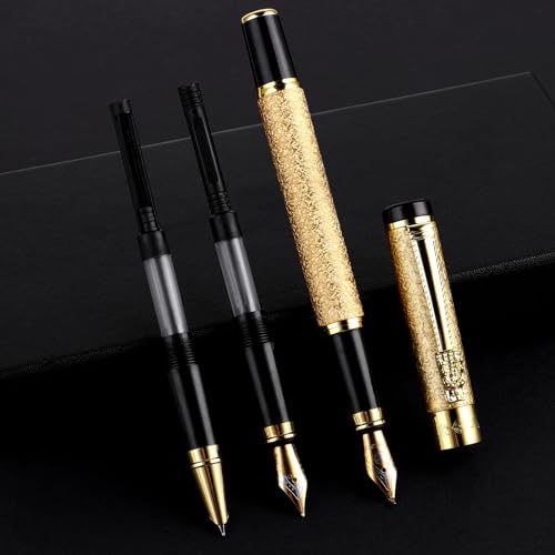 Amaxiu Luxus Metall Füllfederhalter Set mit 3 Verschiedenen Federn, Hochwertig 0.38mm Extrafeiner Feder 0.5mm feine Feder 1.0mm Gebogene Feder Iridium Metall Business Kalligraphiestift(Gold) von Amaxiu