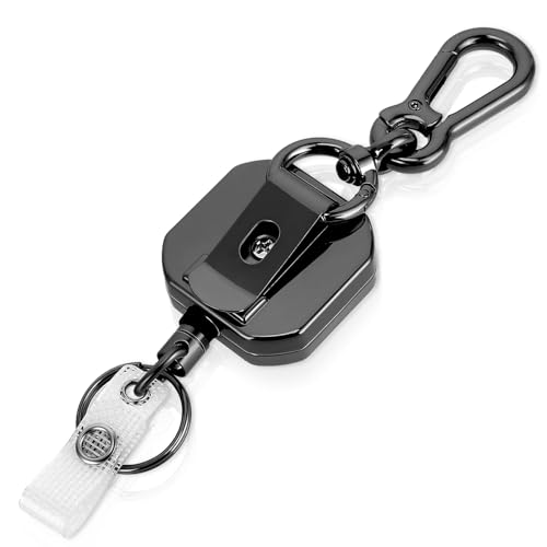 Amaxiu ausziehbarer Schlüsselanhänger aus Metall, 70 cm robuster Karabiner Schlüsselanhänger Ausweishalter Schlüsselband Ausweiszubehör selbst einziehbarer Rollenclip mit Schlüsselring von Amaxiu