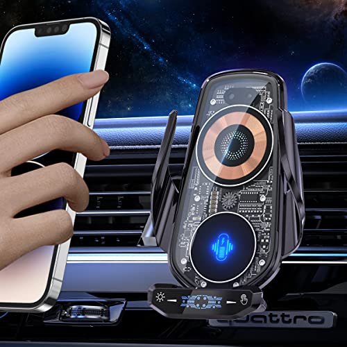 AmazeFan Kabelloses Autoladegerät 15W Qi-Ladegerät Schnellladegerät Touchscreen für iPhone Samsung Huawei usw. Auto Handyhalterung 360 ° Drehung, Elektromagnetische Induktion (dunkelschwarz) von AmazeFan