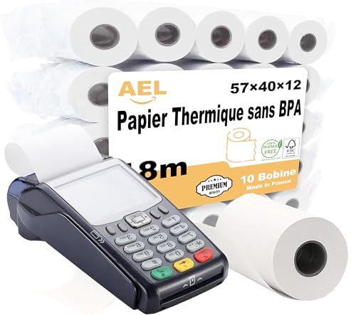 Amazinnov - Packung mit 10 Rollen Thermopapier 57 x 40 x 12 mm, 18 m für Terminals für Kreditkarten (57 x 40 x 12 mm, 10 Stück) von Amazinnov