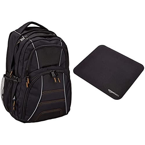 Amazon Basics, Laptop-Rucksack mit gepolsterten Schulterriemen und Aufbewahrungsfächern für Stifte, Schlüssel, Handy, geeignet für die meisten Laptops bis zu 17 Zoll (43cm), Schwarz & - Gaming-Mauspad von Amazon Basics