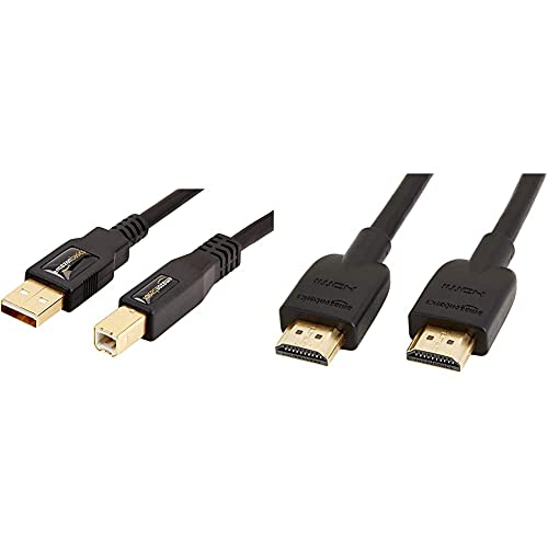Amazon Basics, USB-2.0-Kabel, Typ A auf Typ B, mit vergoldeten Anschlüssen, 3 Meter & Hochgeschwindigkeitskabel, Ultra HD HDMI 2.0, unterstützt 3D-Formate, mit Audio Return Channel, 3 m von Amazon Basics