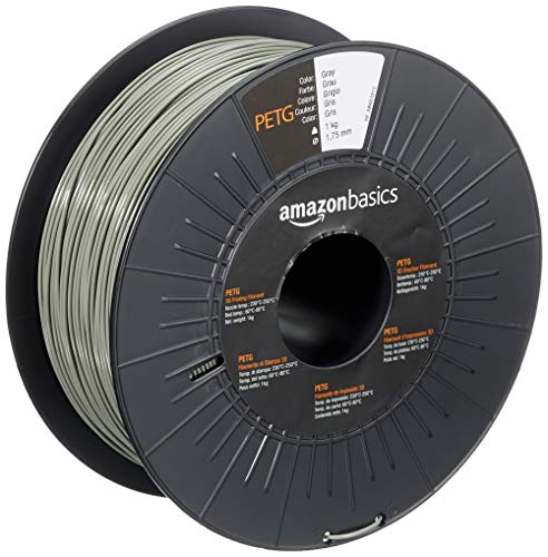 Amazon Basics 3D-Drucker-Filament aus PETG-Kunststoff, 1.75 mm, Grau, 1-kg-Spule von Amazon Basics