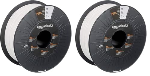 Amazon Basics 3D-Drucker-Filament aus PETG-Kunststoff, 1.75 mm, Weiß, 1-kg-Spule (Packung mit 2) von Amazon Basics