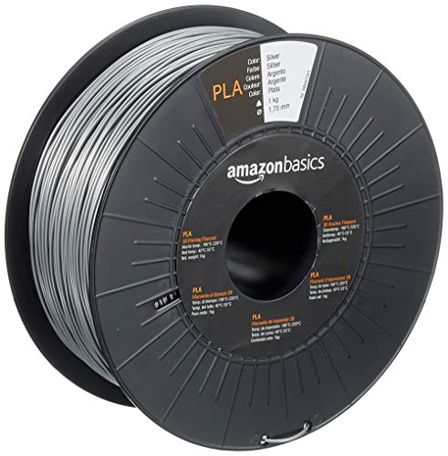 Amazon Basics 3D-Drucker-Filament aus PLA-Kunststoff, 1.75 mm, Silberfarben, 1-kg-Spule von Amazon Basics