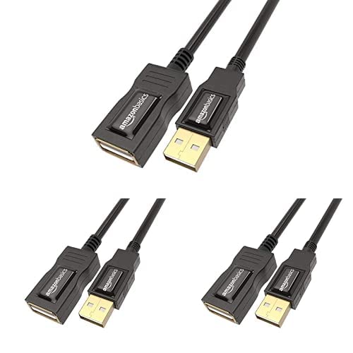 Amazon Basics 7GV4 USB 2.0 A-Stecker auf A-Buchse Verlängerungskabel (1 m), Schwarz, 3er Pack von Amazon Basics
