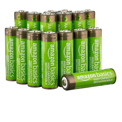 Amazon Basics AA-Batterien mit hoher Kapazität, wiederaufladbar, 2400 mAh, NiMh, vorgeladen, 16 Stück von Amazon Basics