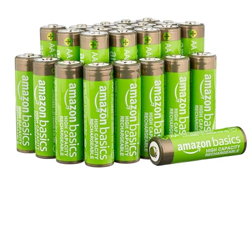 Amazon Basics AA-Batterien mit hoher Kapazität, wiederaufladbar, 2400 mAh, NiMh, vorgeladen, 24 Stück von Amazon Basics