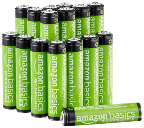 Amazon Basics AAA-NiMH-Akkus, wiederaufladbar, 800 mAh, bis zu 1000-mal aufladbar, vorgeladen, 16 Stück von Amazon Basics