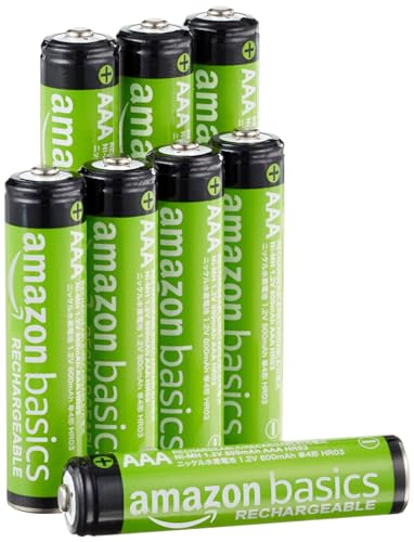 Amazon Basics AAA-NiMH-Akkus, wiederaufladbar, 800 mAh, bis zu 1000-mal aufladbar, vorgeladen, 8 Stück von Amazon Basics