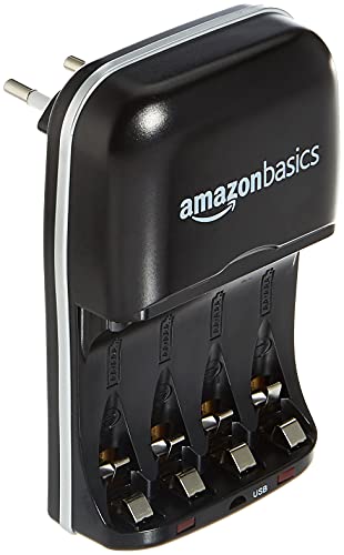 Amazon Basics Batterieladegerät für Ni-MH AA / AAA Akkus und USB Geräte, Schwarz von Amazon Basics