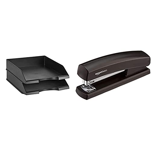 Amazon Basics Briefablage, Schreibtischablage, stapelbar, Schwarz, 2 Stück & Heftgerät mit 1.000 Heftklammern, Schwarz Amazon Basics Briefablage, Schreibtischablage, stapelbar, Schwarz, 2 Stück & Heftgerät mit 1.000 Heftklammern, Schwarz von Amazon Basics