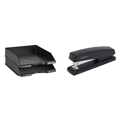 Amazon Basics Briefablage, Schreibtischablage, stapelbar, Schwarz, 2 Stück & - Heftgerät mit 1000 Heftklammern - Schwarz, 3er-Packung Amazon Basics Briefablage, Schreibtischablage, stapelbar, Schwarz, 2 Stück & - Heftgerät mit 1000 Heftklammern - Schwarz, 3er-Packung von Amazon Basics