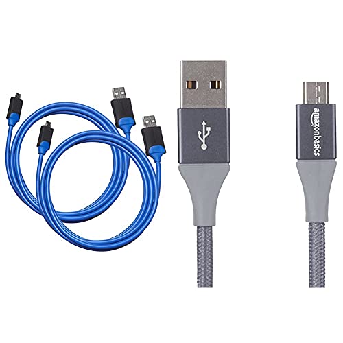 Amazon Basics - Controller-Ladekabel für die PlayStation 4-2er-Pack & USB-2.0-A auf Micro-B-Kabel mit doppelt geflochtenem Nylon | 3 m, Dunkelgrau von Amazon Basics