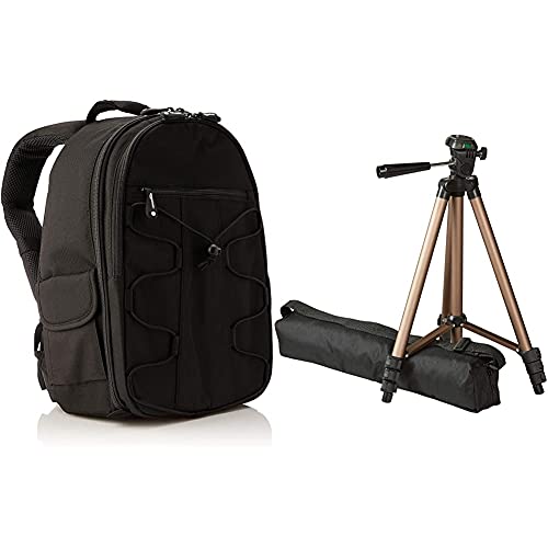 Amazon Basics DSLR-Kamerarucksack für Spiegelreflexkameras und Zubehör schwarz & Leichtes Kamera-Dreibeinstativ mit Tasche, 41,91–127 cm von Amazon Basics