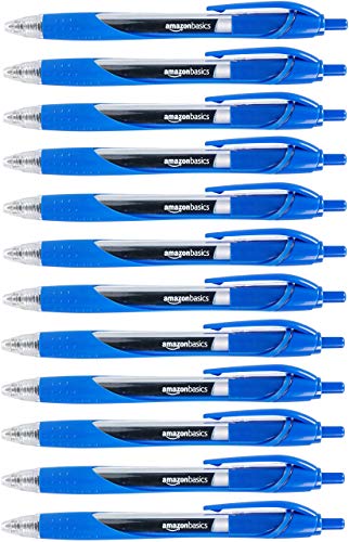 Amazon Basics - Druckgelschreiber, feine Spitze, 12 Stück, Blau von Amazon Basics