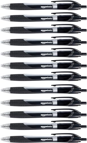 Amazon Basics Druckgelschreiber, feine Spitze, 12 Stück, Schwarz von Amazon Basics