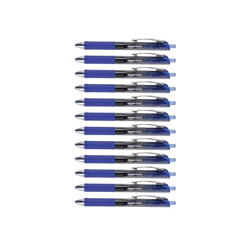 Amazon Basics Einziehbare Gelschreiber, Feiner Punkt (0,7 mm), Blau, 12 Stück, 1er-Pack von Amazon Basics