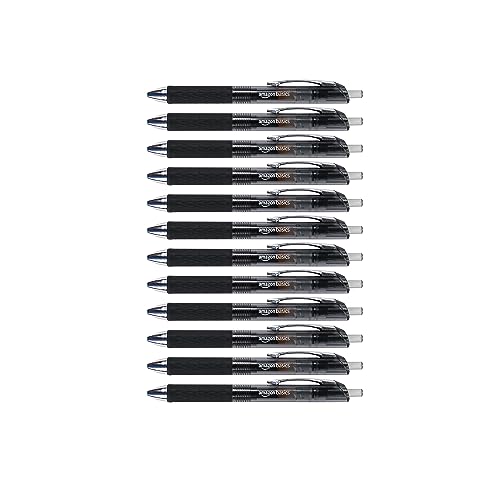 Amazon Basics Einziehbare Gelschreiber, Feiner Punkt (0,7 mm), Schwarz, 12 Stück, 1er-Pack von Amazon Basics