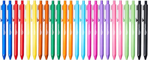 Amazon Basics Einziehbarer Kugelschreiber, 24 Stück, Mehrfarbig von Amazon Basics