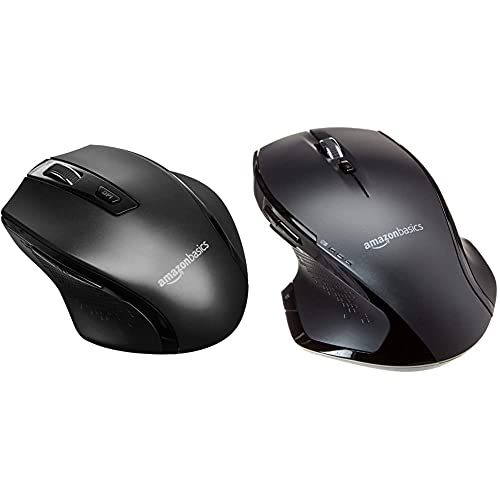 Amazon Basics - Ergonomische kabellose Maus - DPI einstellbar - Schwarz & Ergonomische kabellose Maus mit Schnell-Scrolling, Normale Größe von Amazon Basics