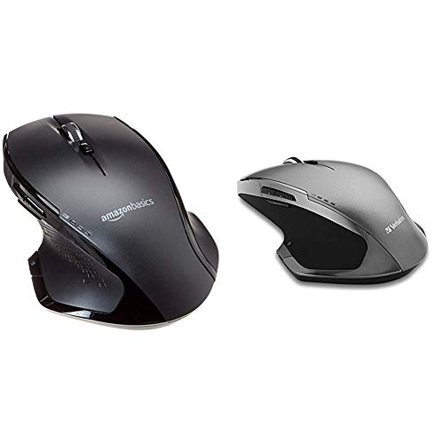 Amazon Basics - Ergonomische kabellose Maus mit Schnell-Scrolling, Normale Größe & Verbatim kabellose Maus - Optische Funkmaus mit LED-Linse, 2.4 GHz, Nano-Empfänger, 8 Tasten, ergonomisch, 49041 von Amazon Basics