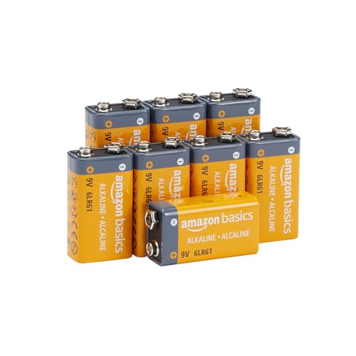 Amazon Basics Alkali-Batterien, 9 V, 9 V/6LR61, 5 Jahre lagerfähig, für Rauch-/CO-Melder, Elektronik und Audio, 8 Stück von Amazon Basics